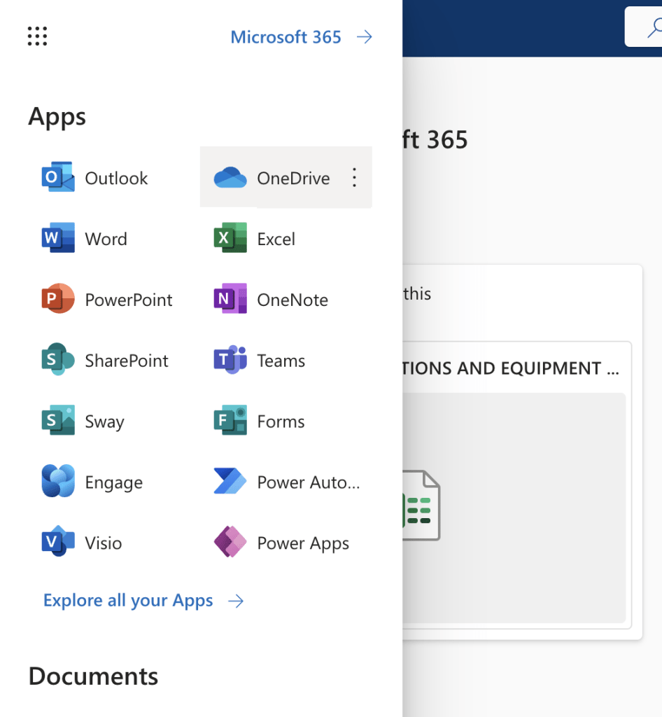 Screenshot of office.com app launcher